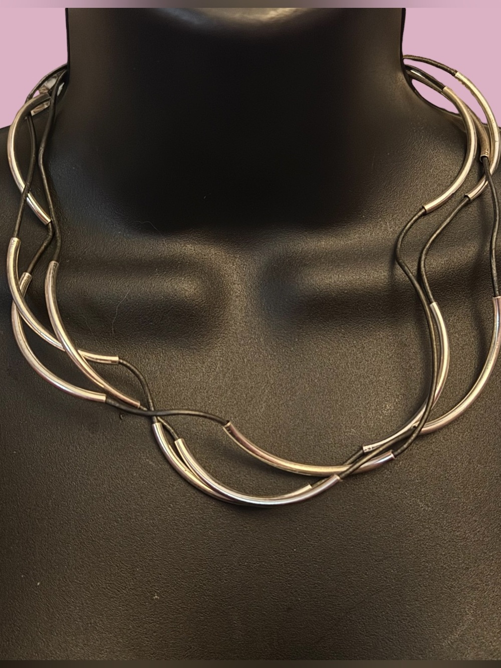 Lizzy James multi strand convertible silver crescents leather bracelet/necklace